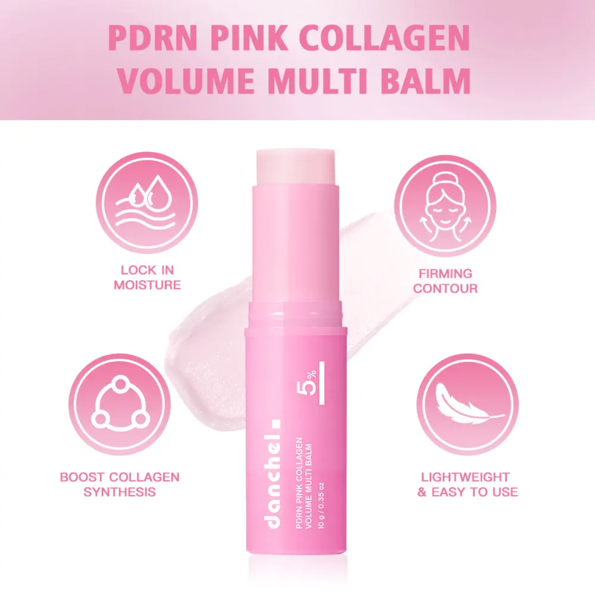 danchel PDRN Pink Collagen Volume Multi Balm, 10g Lock in Moisture, Firming Contour, Boosts Collagen Synthesis, Lightweight Formula, Stick Applicator