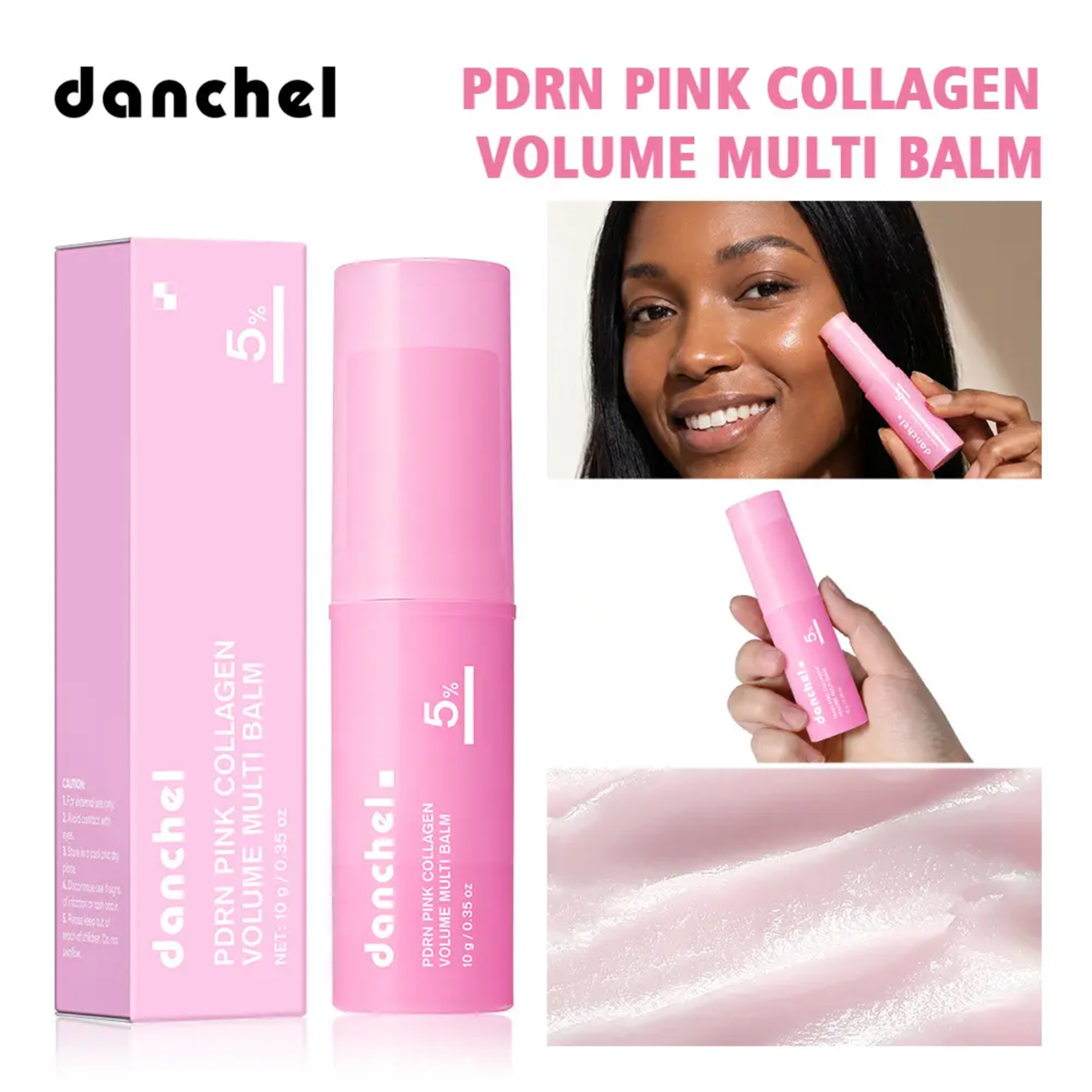danchel PDRN Pink Collagen Volume Multi Balm, 10g Lock in Moisture, Firming Contour, Boosts Collagen Synthesis, Lightweight Formula, Stick Applicator