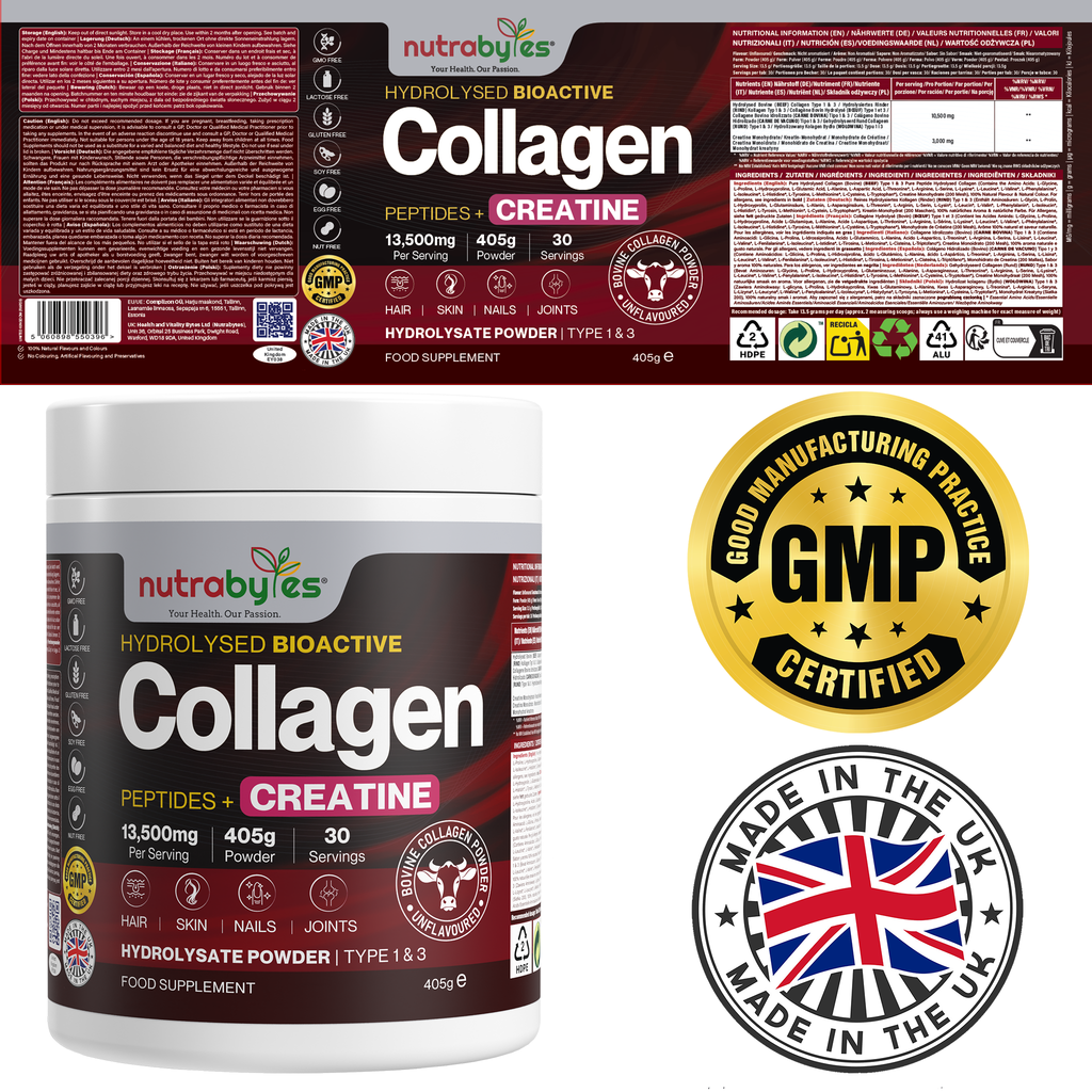 Collagen Powder with Creatine Monohydrate | Unflavoured | 405g | Made in UK