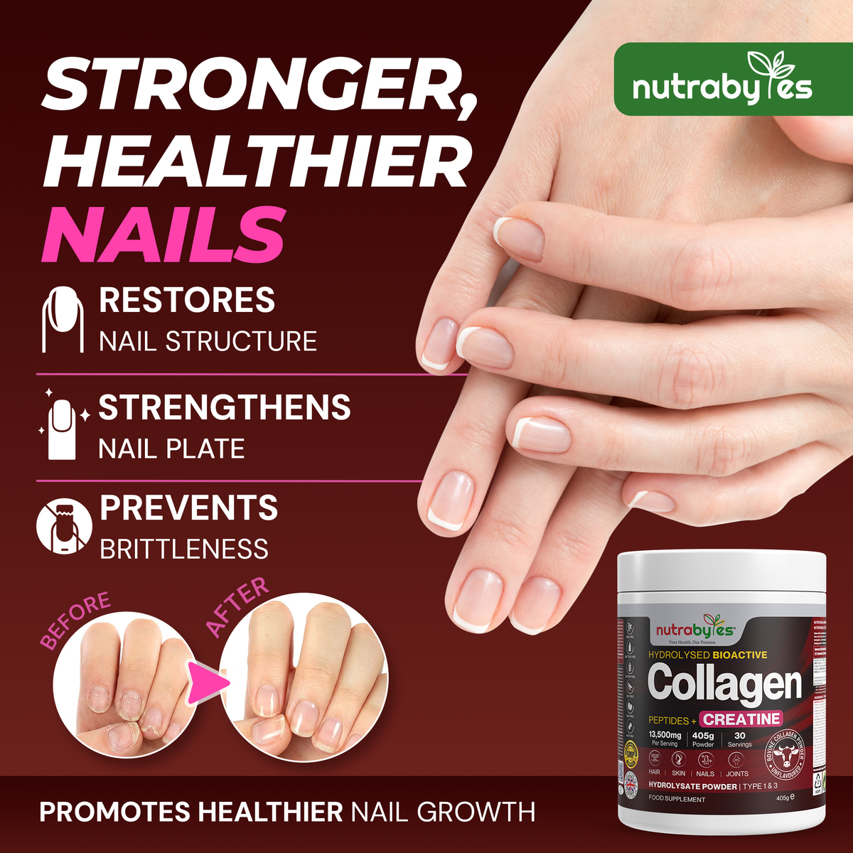 Collagen Powder with Creatine Monohydrate | Unflavoured | 405g | Made in UK