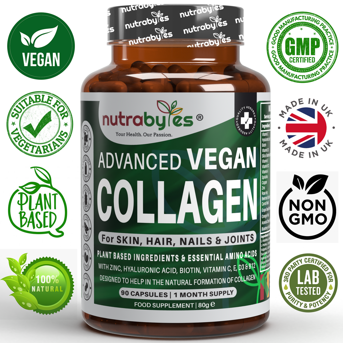 Advanced Vegan Collagen with Hyaluronic Acid, Biotin, Vitamin C & Amino Acids | Amino Acids | Made in UK