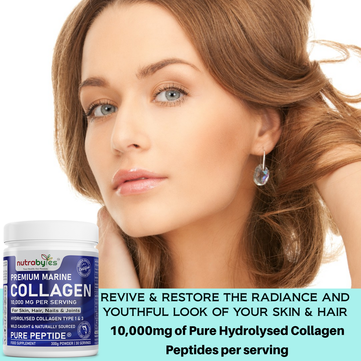 Marine Collagen Powder 10000mg | Type 1 & 3 Unflavoured | Wild Caught Fish