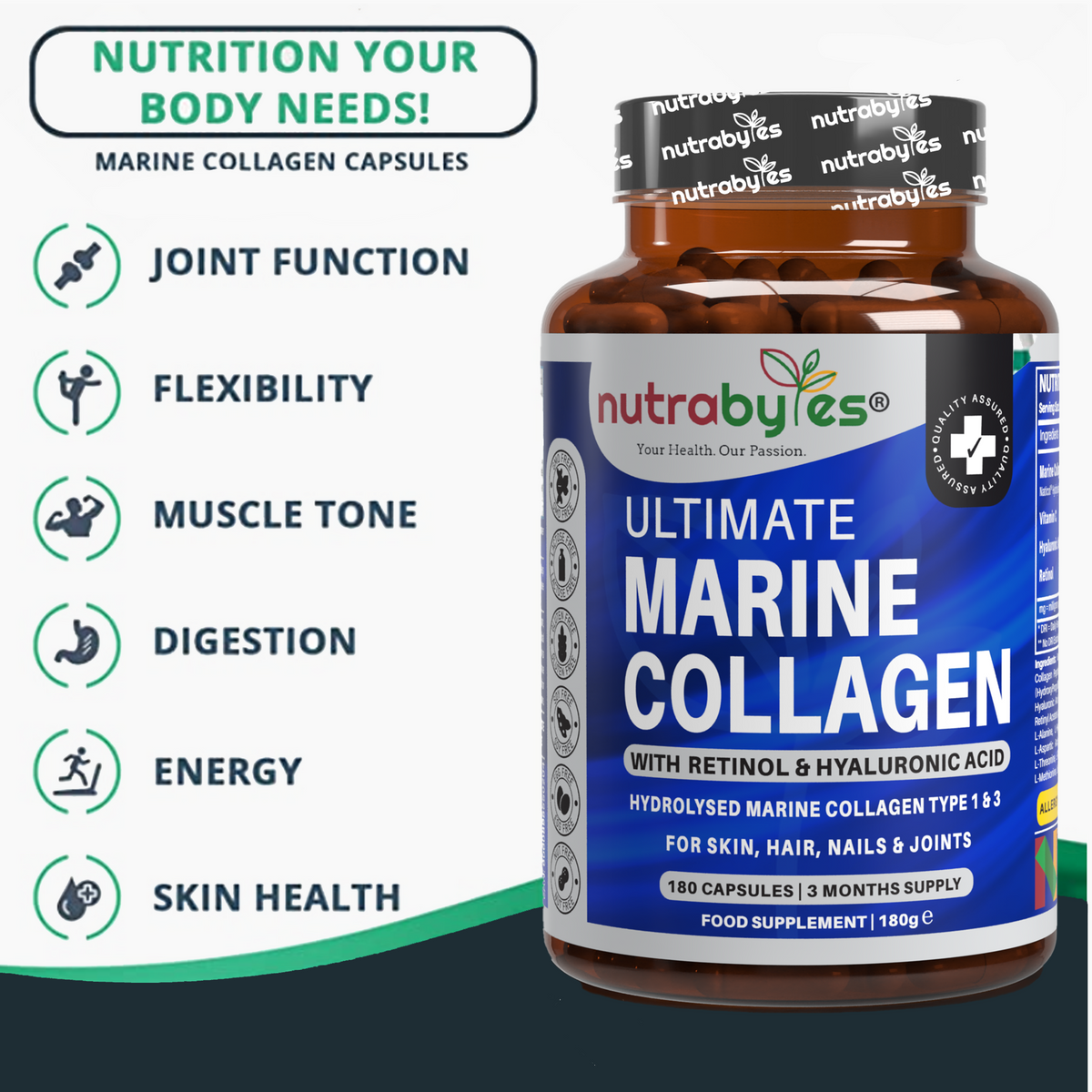 Marine Collagen Capsules with Vitamin C and Hyaluronic Acid (90 Days)