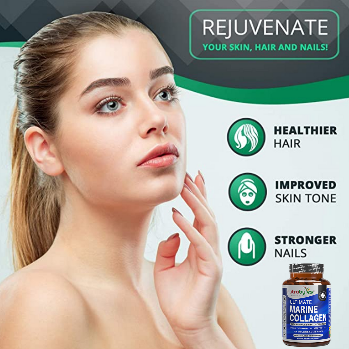 Marine Collagen Capsules with Vitamin C and Hyaluronic Acid (90 Days)
