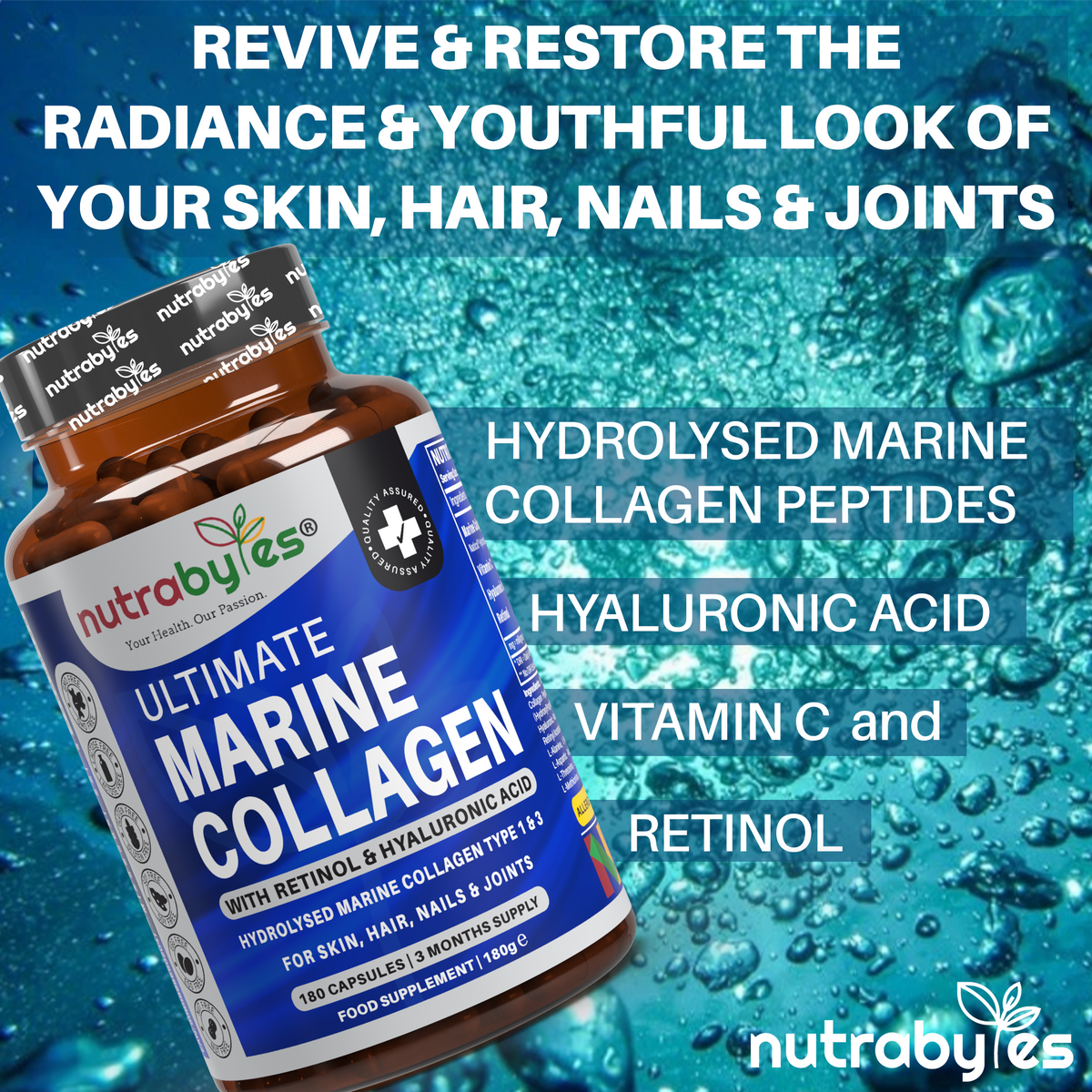 Marine Collagen Capsules with Vitamin C and Hyaluronic Acid (90 Days)