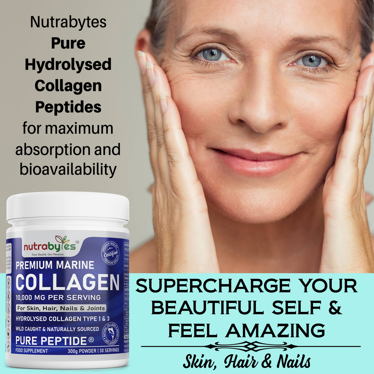 Marine Collagen Powder 10000mg | Type 1 & 3 Unflavoured | Wild Caught Fish