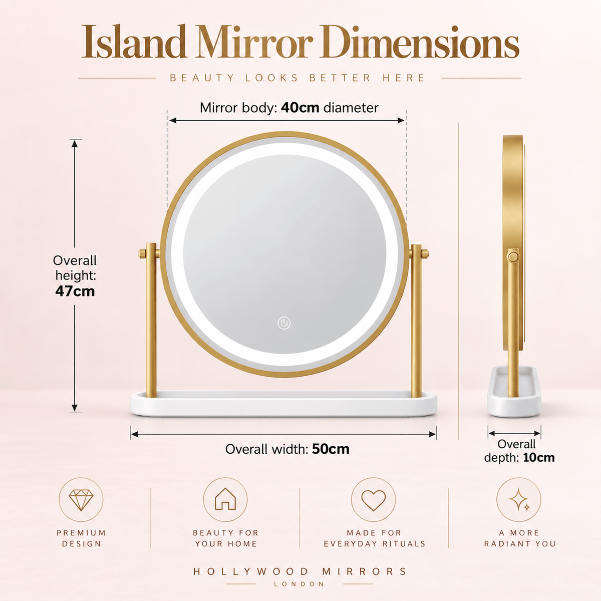 Island Round LED Vanity Mirror – Glamour Gold