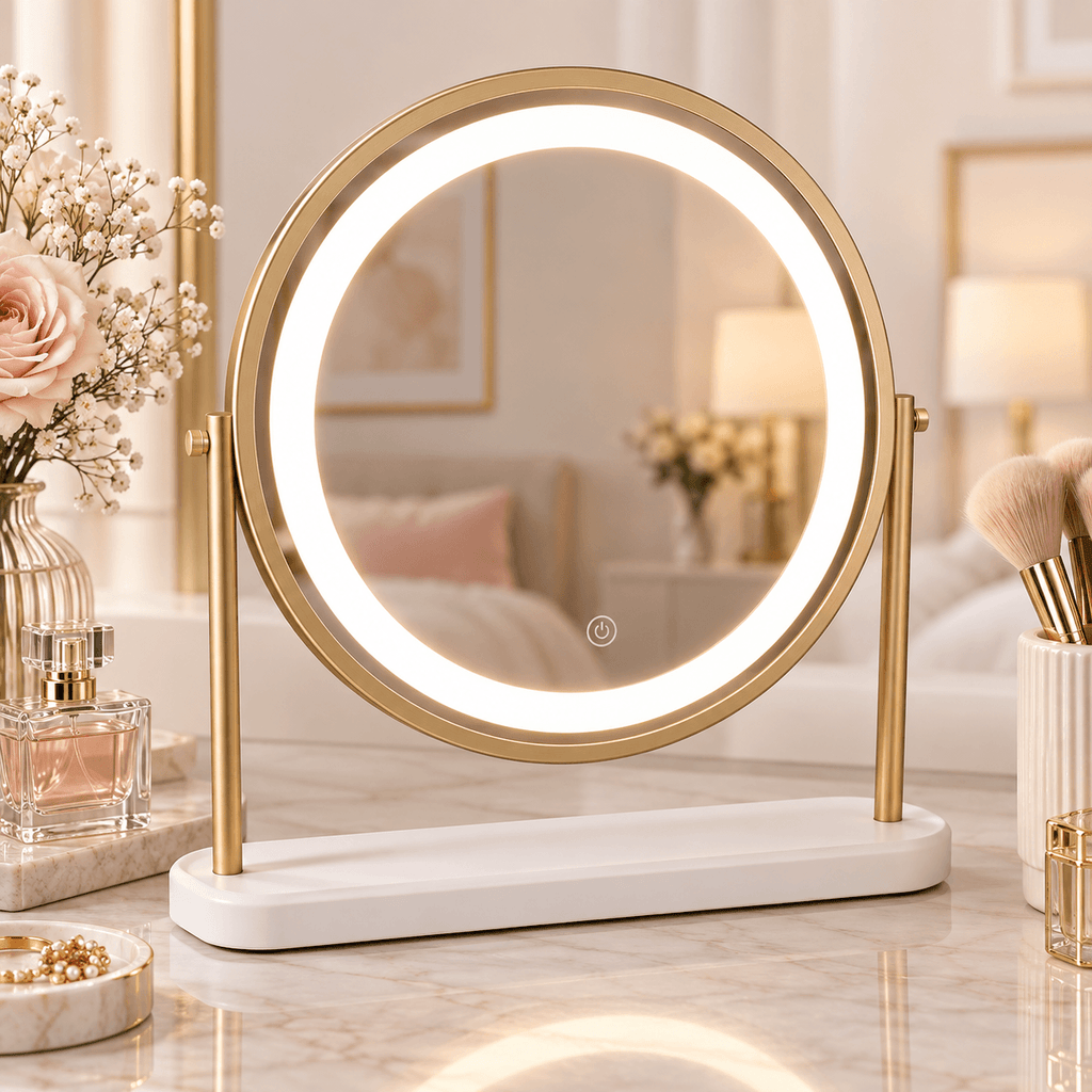 Island Round LED Vanity Mirror – Glamour Gold