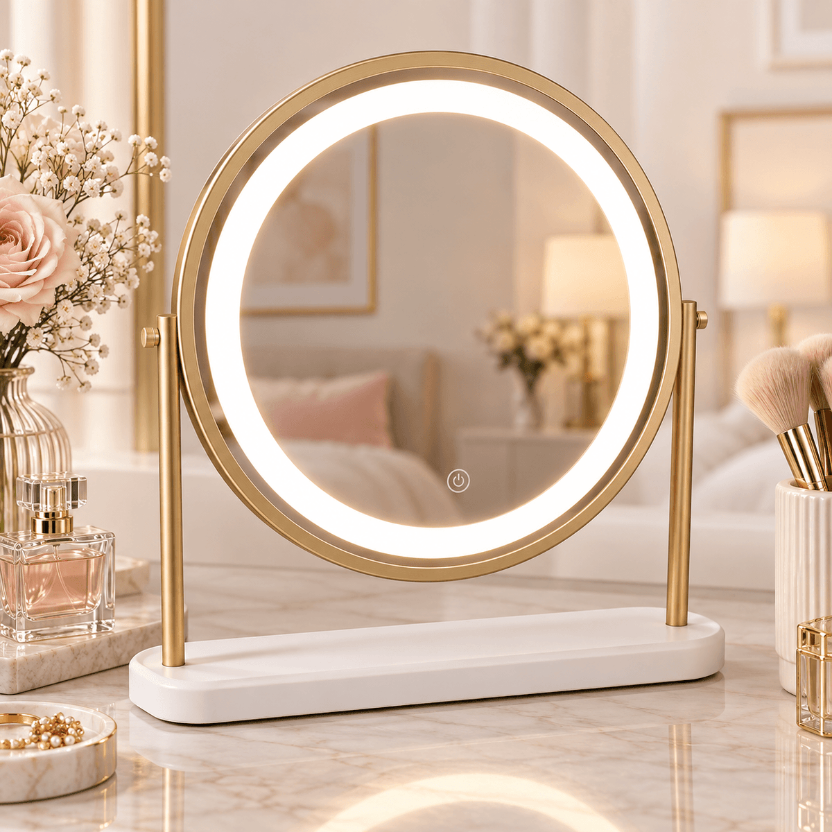 Island Round LED Vanity Mirror – Glamour Gold