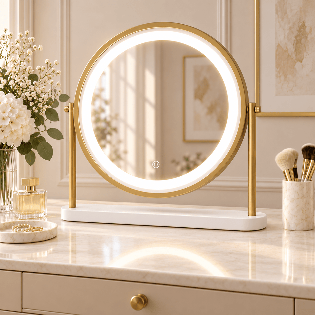 Island Round LED Vanity Mirror – Glamour Gold