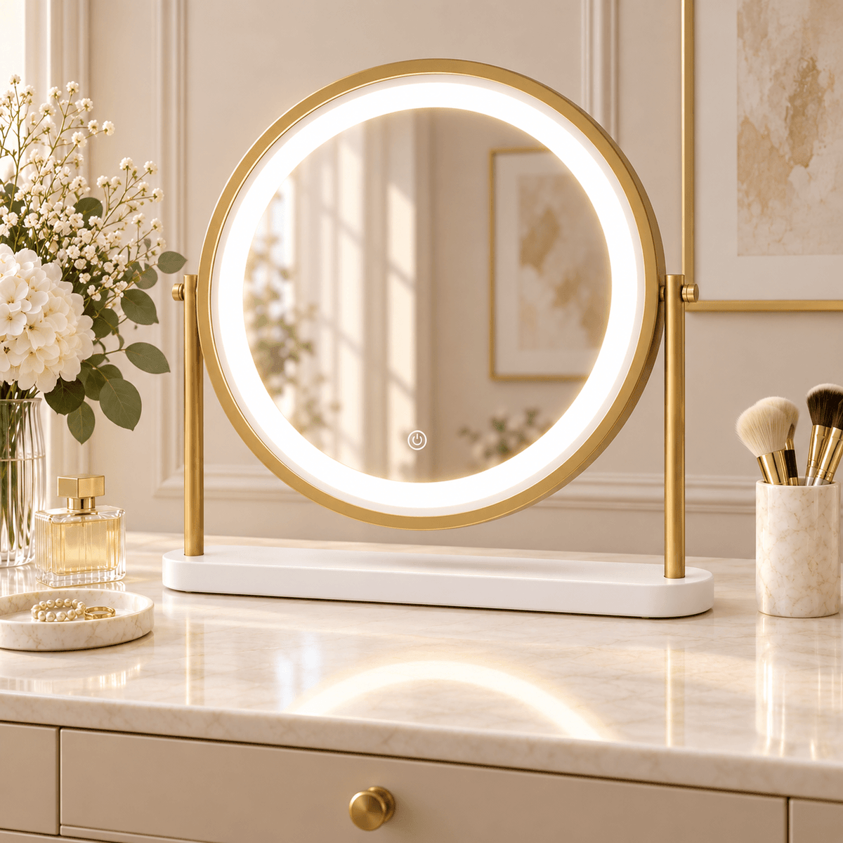 Island Round LED Vanity Mirror – Glamour Gold