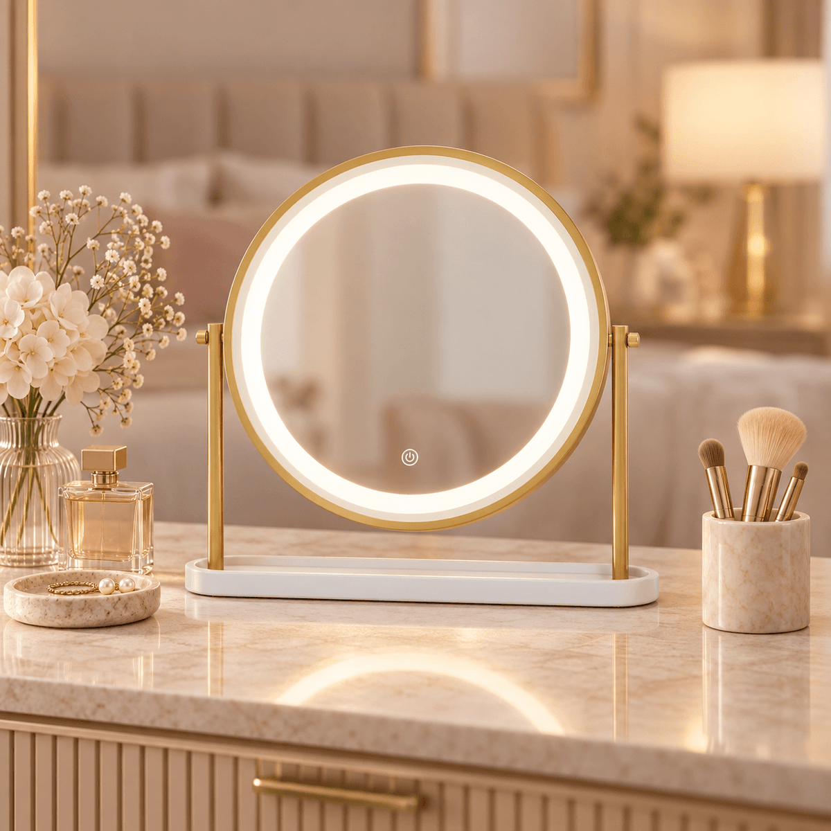 Island Round LED Vanity Mirror – Glamour Gold