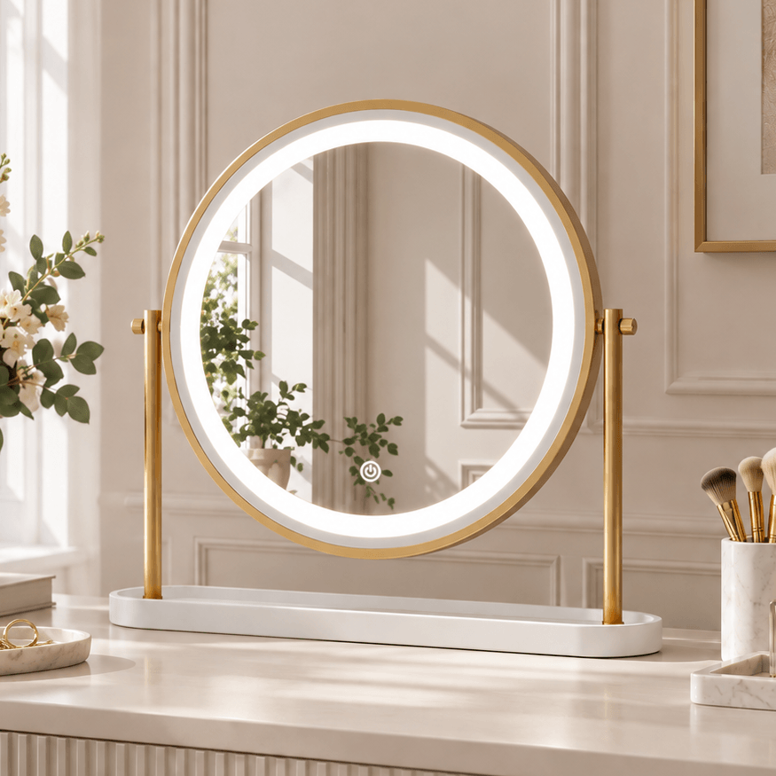 Island Round LED Vanity Mirror – Glamour Gold