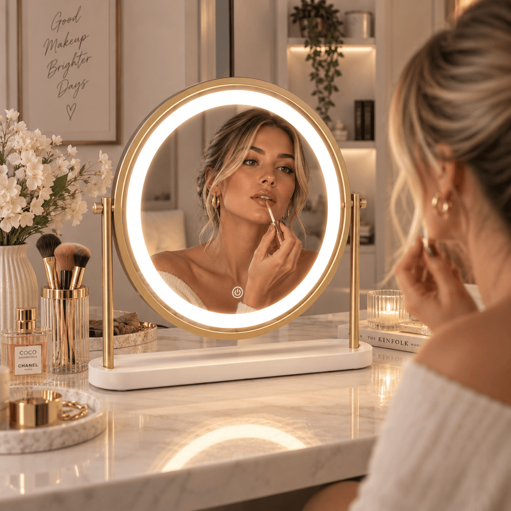 Island Round LED Vanity Mirror – Glamour Gold