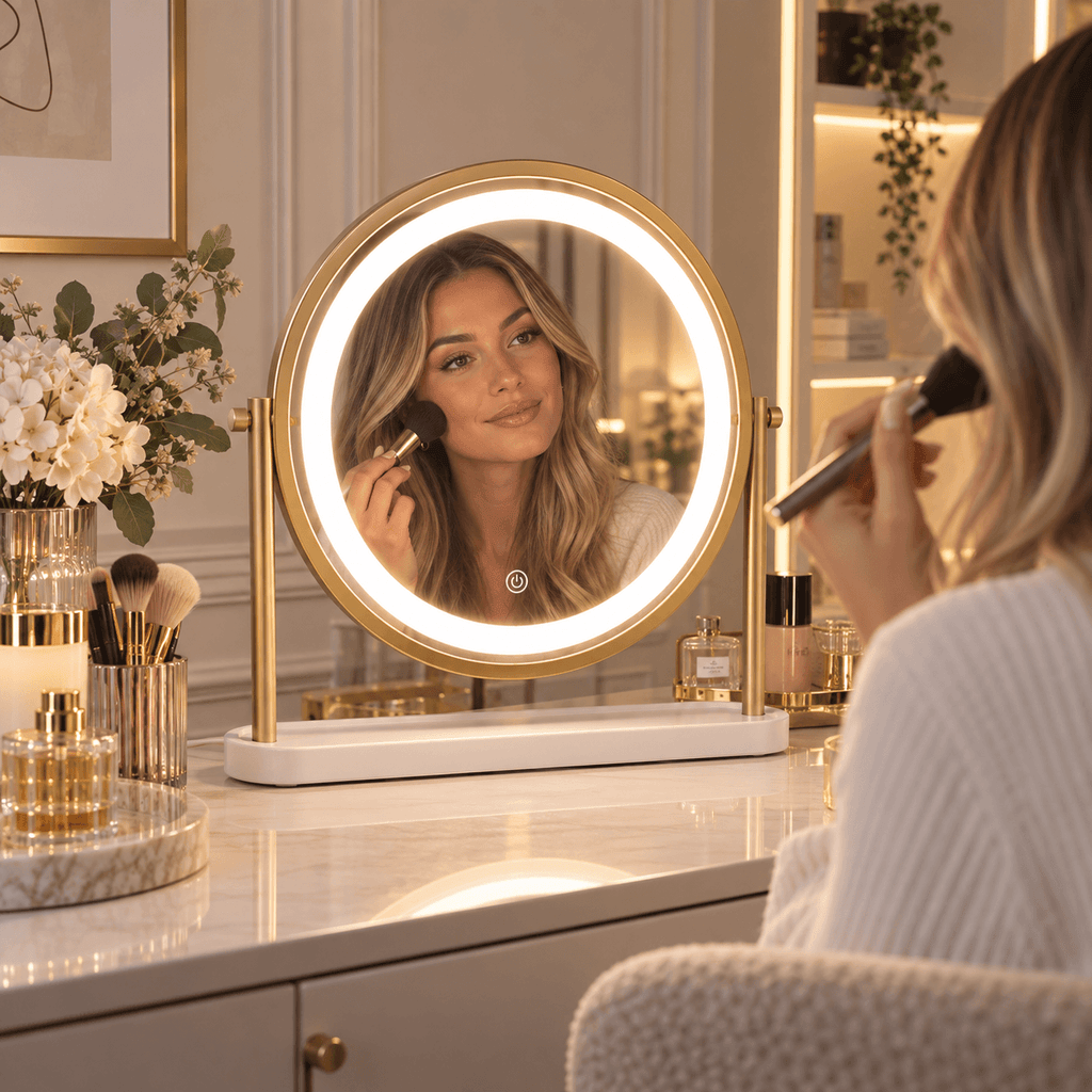 Island Round LED Vanity Mirror – Glamour Gold
