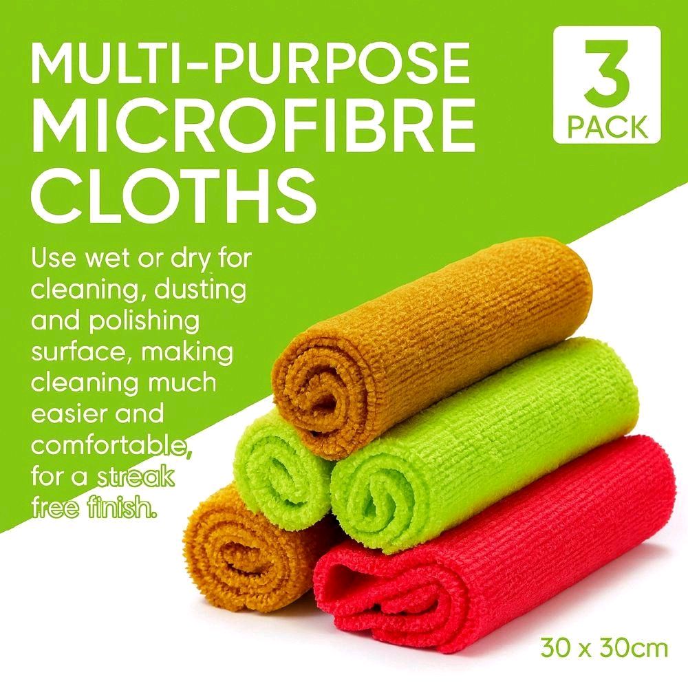 PACK OF 3 MICROFIBRE CLOTHS - SIZE 30 X 30 CM - CLEANING/DUSTING/POLISHING CLOTH