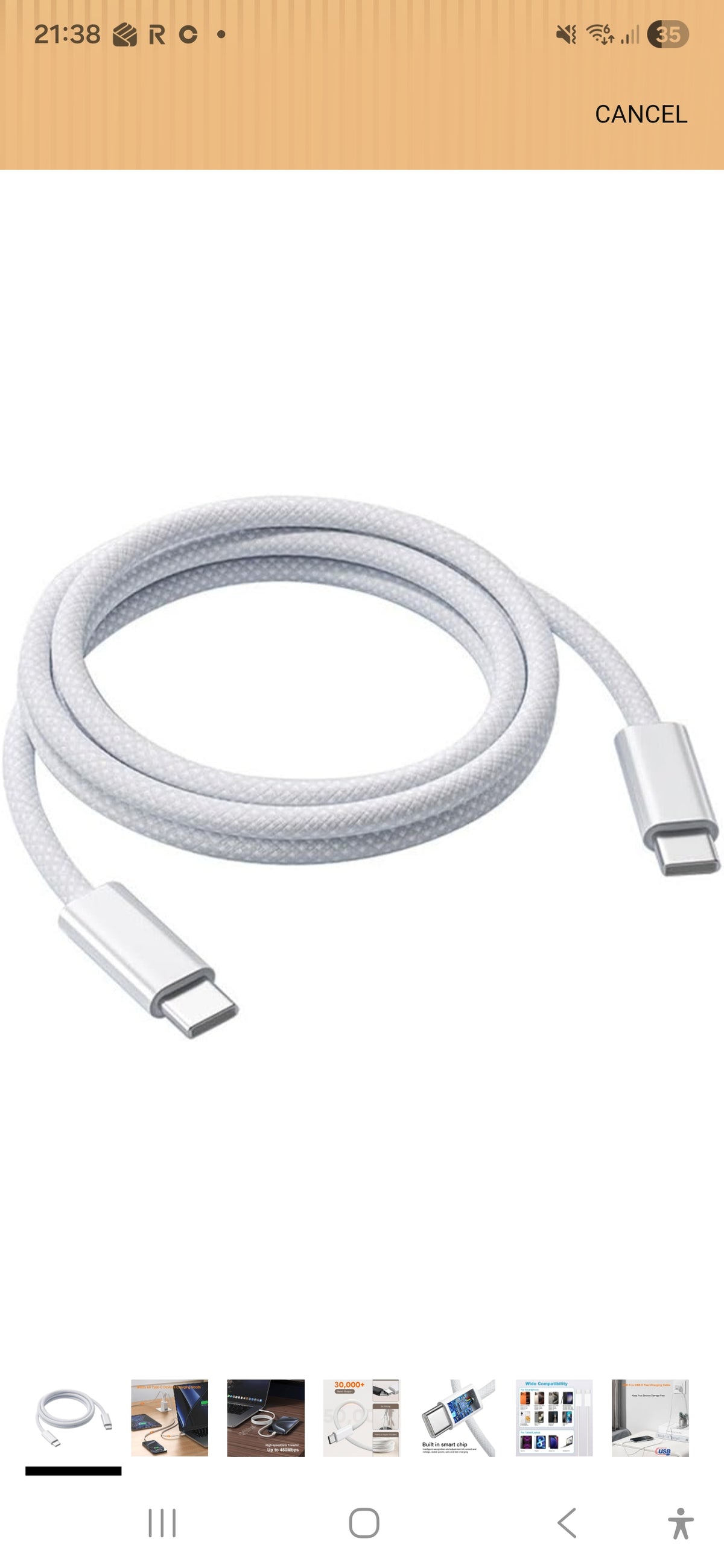 usb c fast charging cable 60 W 1M White