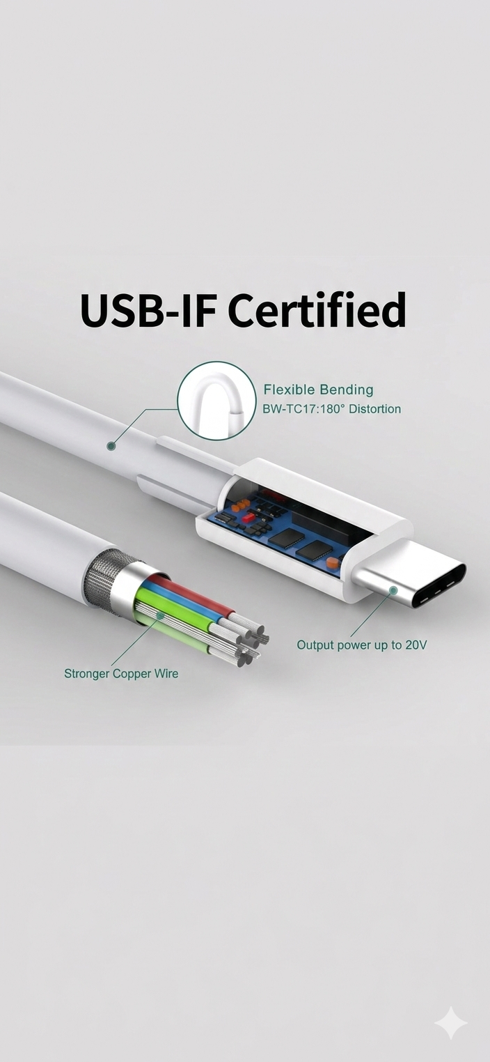 usb c fast charging cable 60 W 1M White