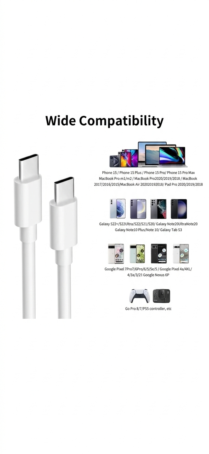 usb c fast charging cable 60 W 1M White