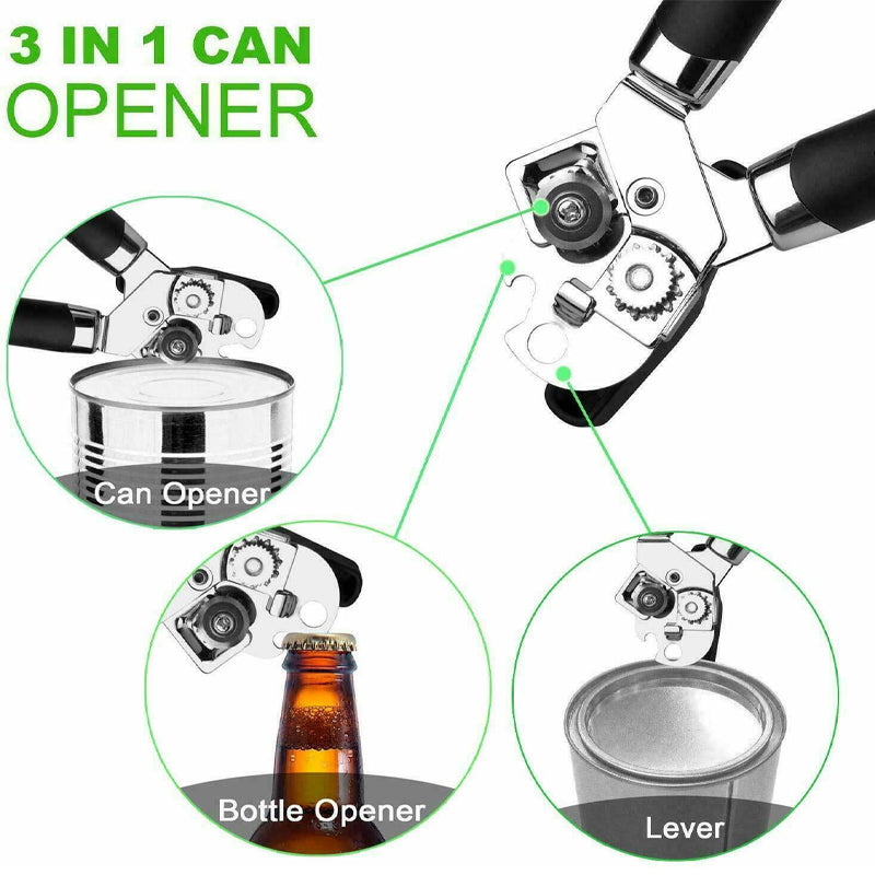 Heavy Duty Stainless Steel Tin Can Opener Cutter Easy Comfy Handle Grip Kitchen