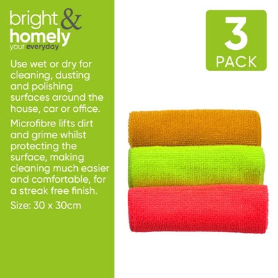 PACK OF 3 MICROFIBRE CLOTHS - SIZE 30 X 30 CM - CLEANING/DUSTING/POLISHING CLOTH