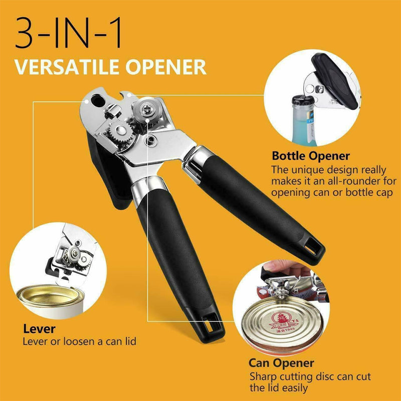 Heavy Duty Stainless Steel Tin Can Opener Cutter Easy Comfy Handle Grip Kitchen