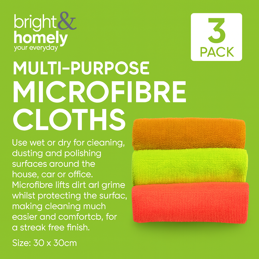 PACK OF 3 MICROFIBRE CLOTHS - SIZE 30 X 30 CM - CLEANING/DUSTING/POLISHING CLOTH
