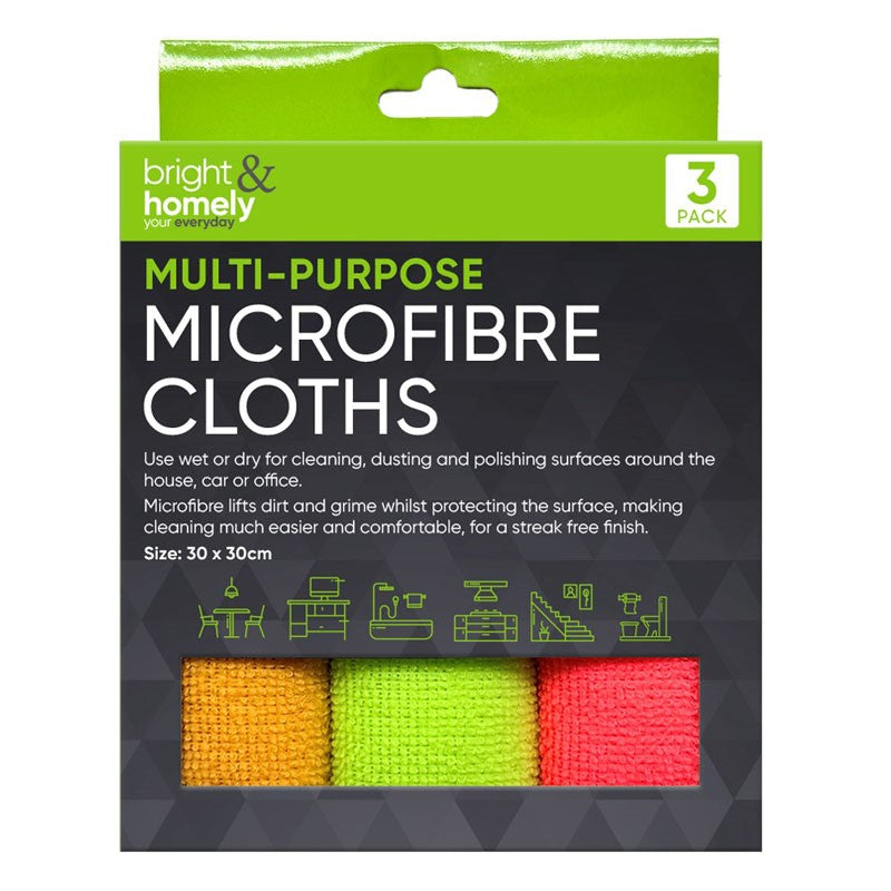 PACK OF 3 MICROFIBRE CLOTHS - SIZE 30 X 30 CM - CLEANING/DUSTING/POLISHING CLOTH