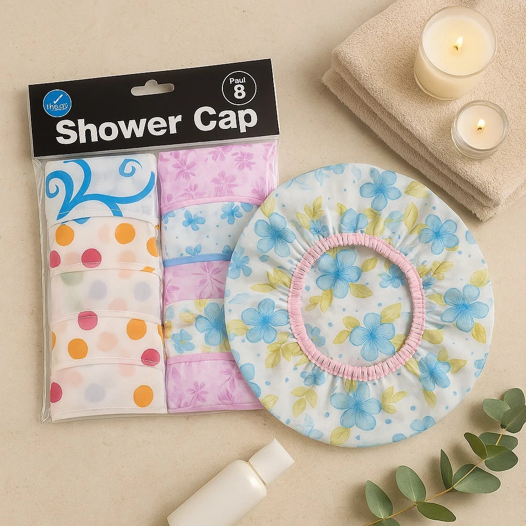 Shower Cap Women Bath Hat Hair Reusable Spotty Cover Waterproof Bathing Hat 8Pcs
