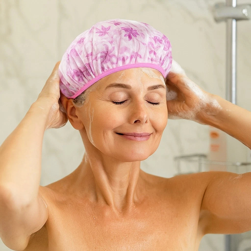 Shower Cap Women Bath Hat Hair Reusable Spotty Cover Waterproof Bathing Hat 8Pcs
